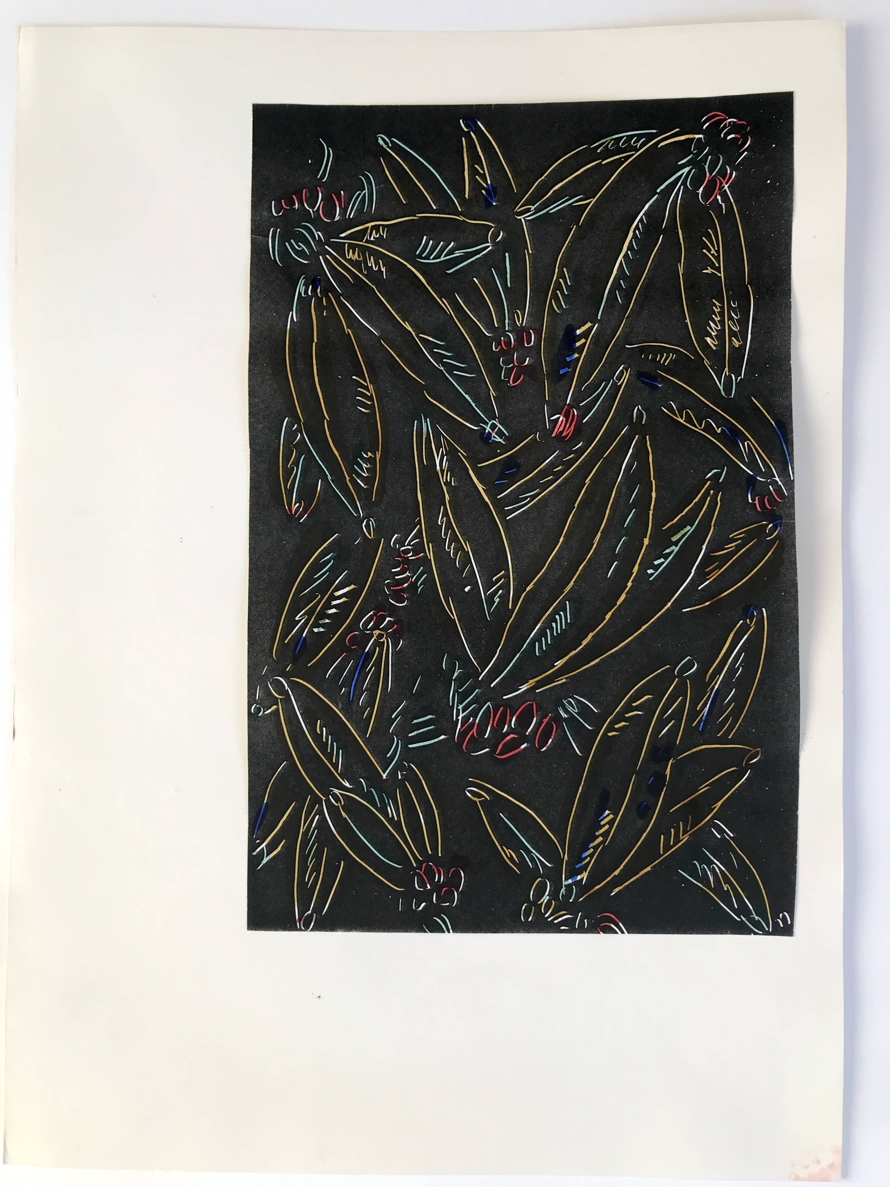 Elie Dayan, Untitled (Floral Pattern 1). Mixed media on paper.