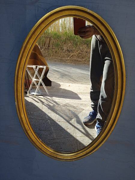 Gilded wood mirror period 1960 oval