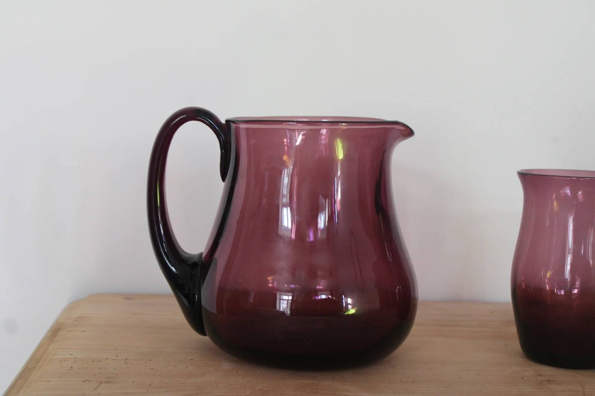 Vintage purple plum glass pitcher and glass – Retro set