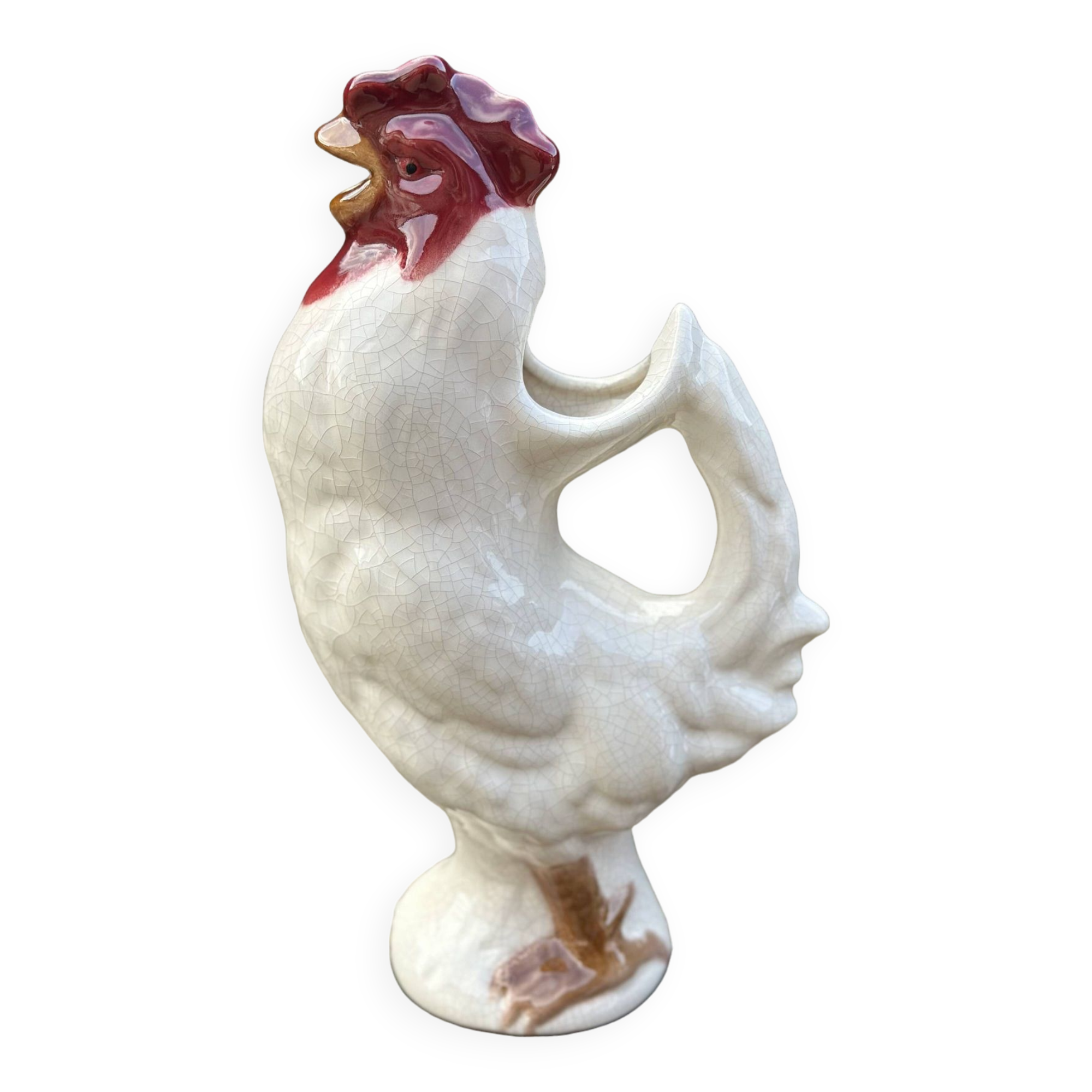 Rooster pitcher in cracked ceramic Art Deco style