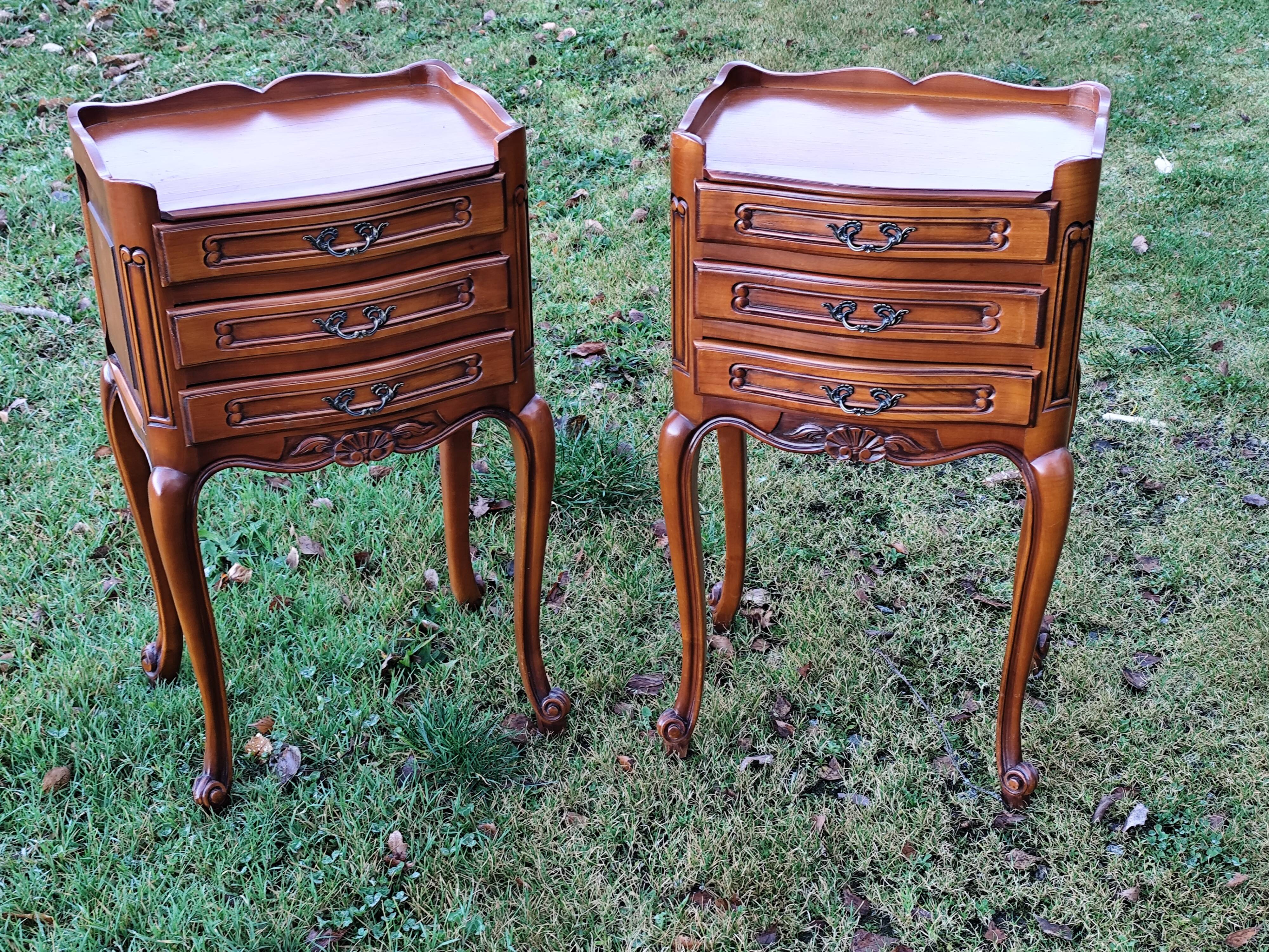 Pair of Louis XV cherry bedside tables - 3 drawer bedside table