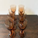 Set of 8 vintage amber portieux crystal glasses from the 70s