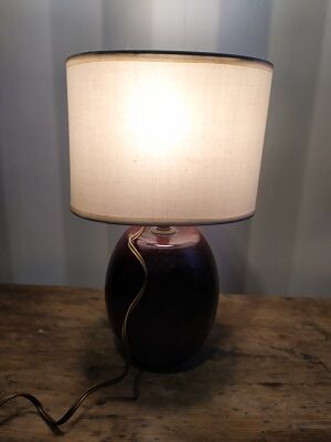 Bedside lamp base round wood Abat day old fabrics vintage