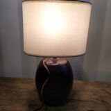 Lampe de chevet base rond bois abat jour tissus ancien