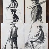 Tableau Lot de 4 encres originales (milieu XX°) signées Boisselet