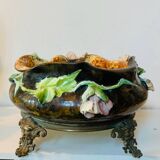 Cache pot, Napoleon III jardinière from the 19th century in barbotine and bronze.