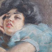Girl Lying Down, Oil Painting On Board Signed A Villa, Italy Late 19th Century