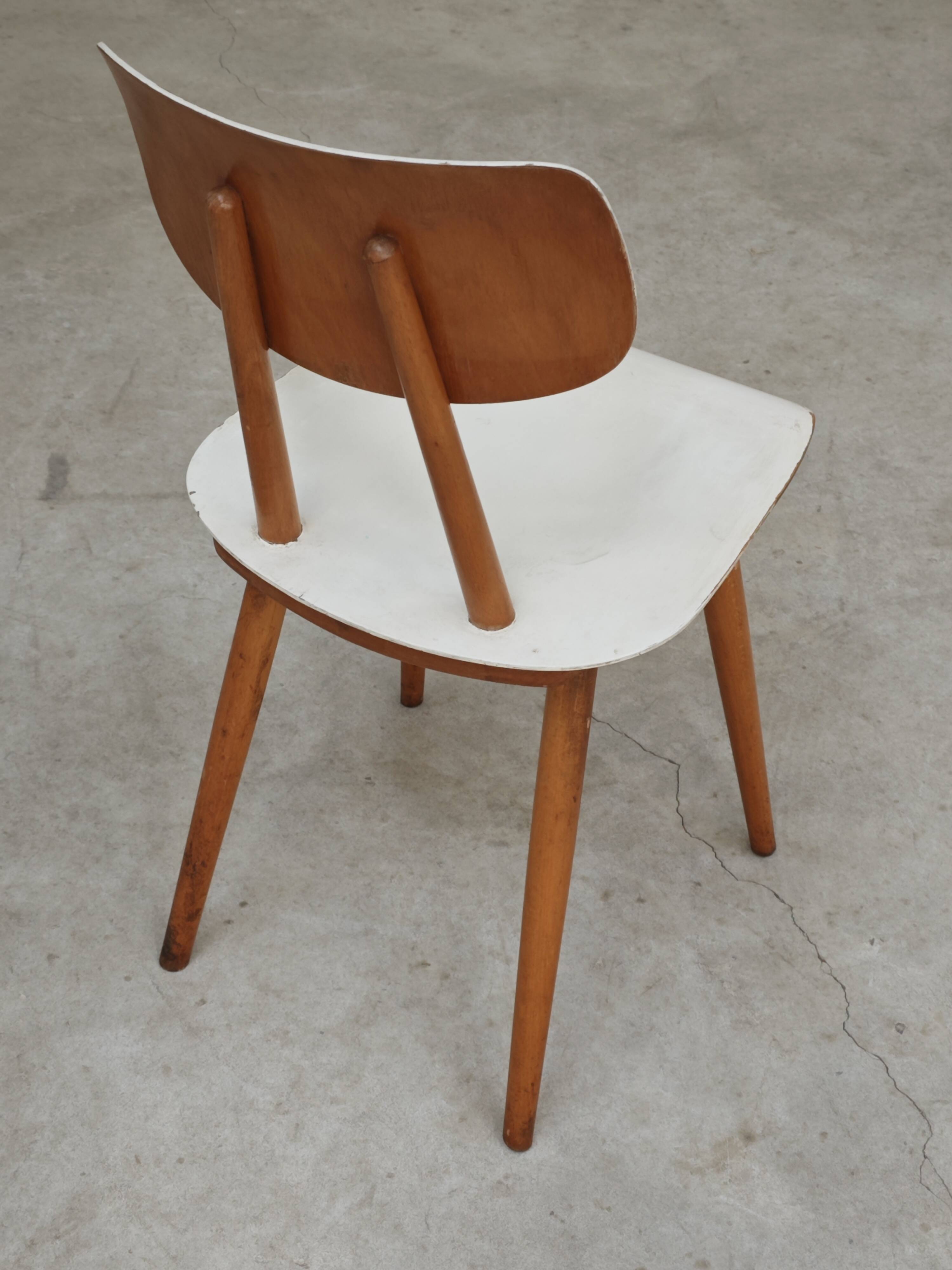 Pair of TON bystrice chairs, Thonet, white, Eastern Europe 1960.