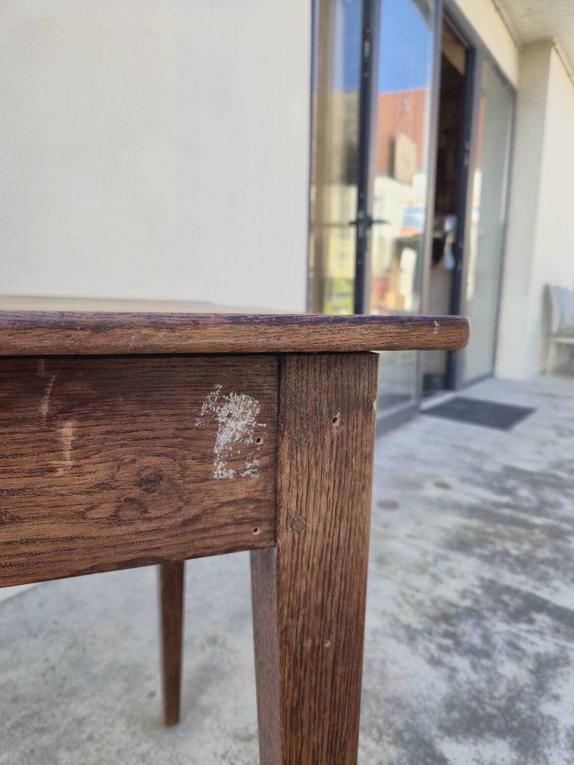 Antique rustic farmhouse table in solid oak, circa 1900s - 84cm