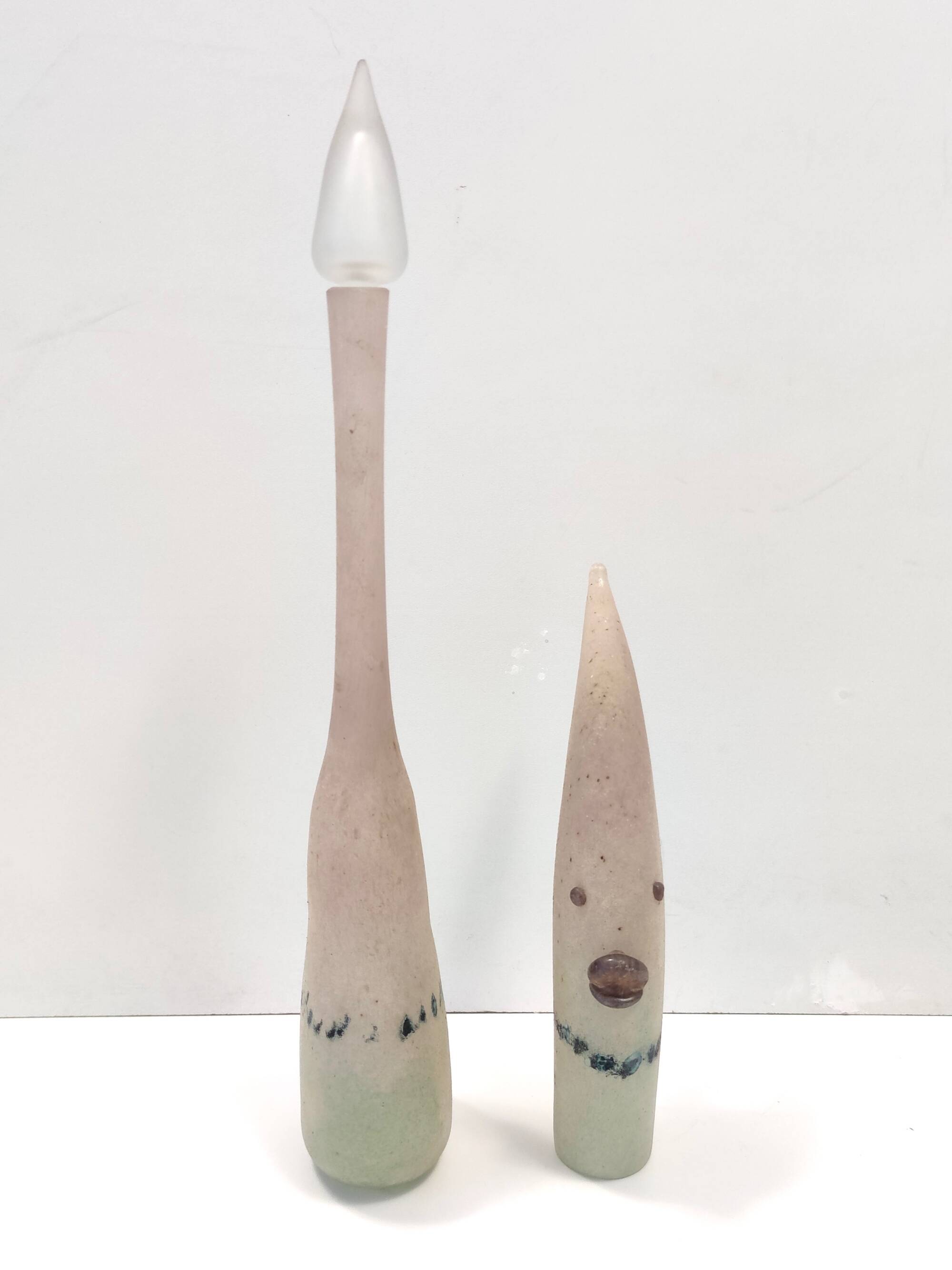 Handmade Scavo Glass Bottle / Vase by Luigi Mellara, Italy