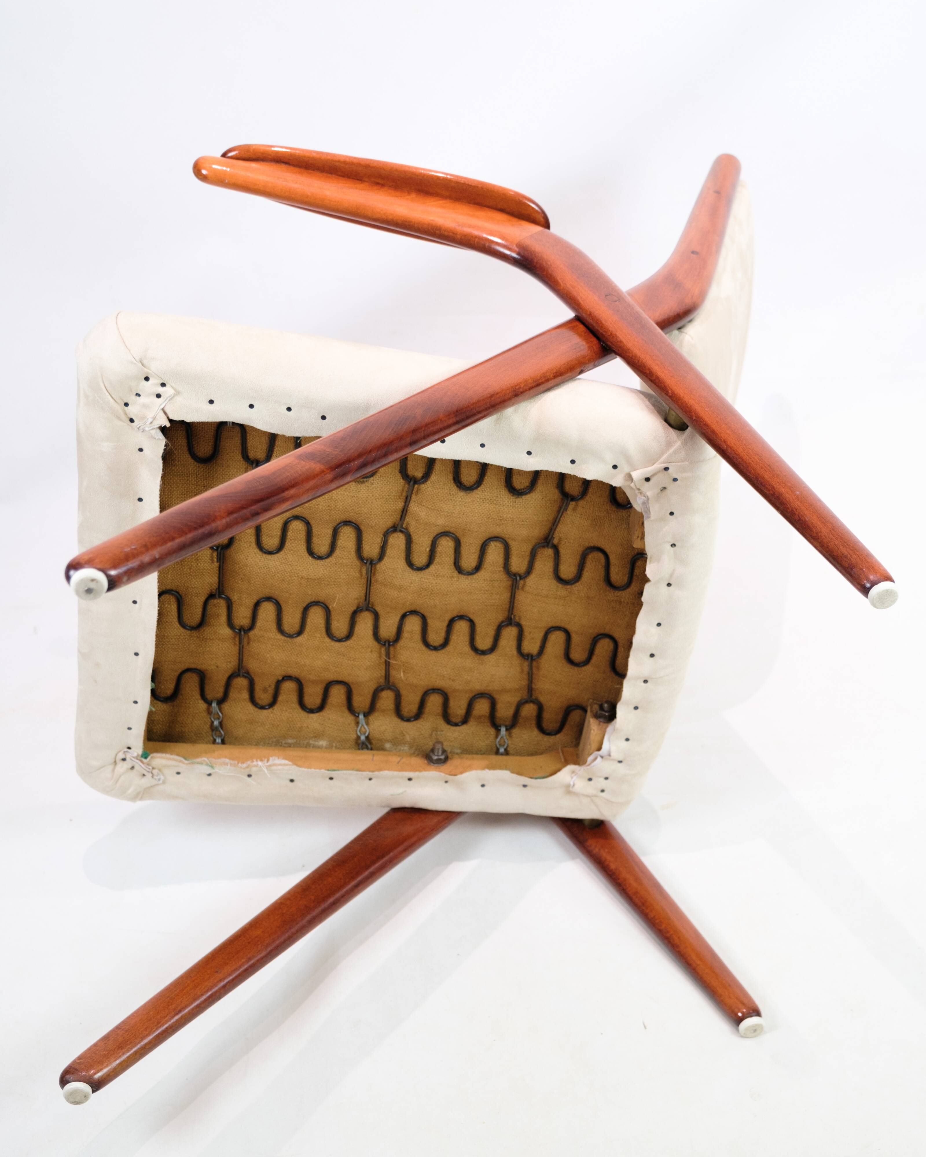 Armchair Made In Polished Dark Wood & Light Fabric By Arne Hovmand-Olsen From 1960s