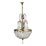 Chandelier, crown ceiling light in brass, 3 levels, 1 light, water drop pendants. 70s