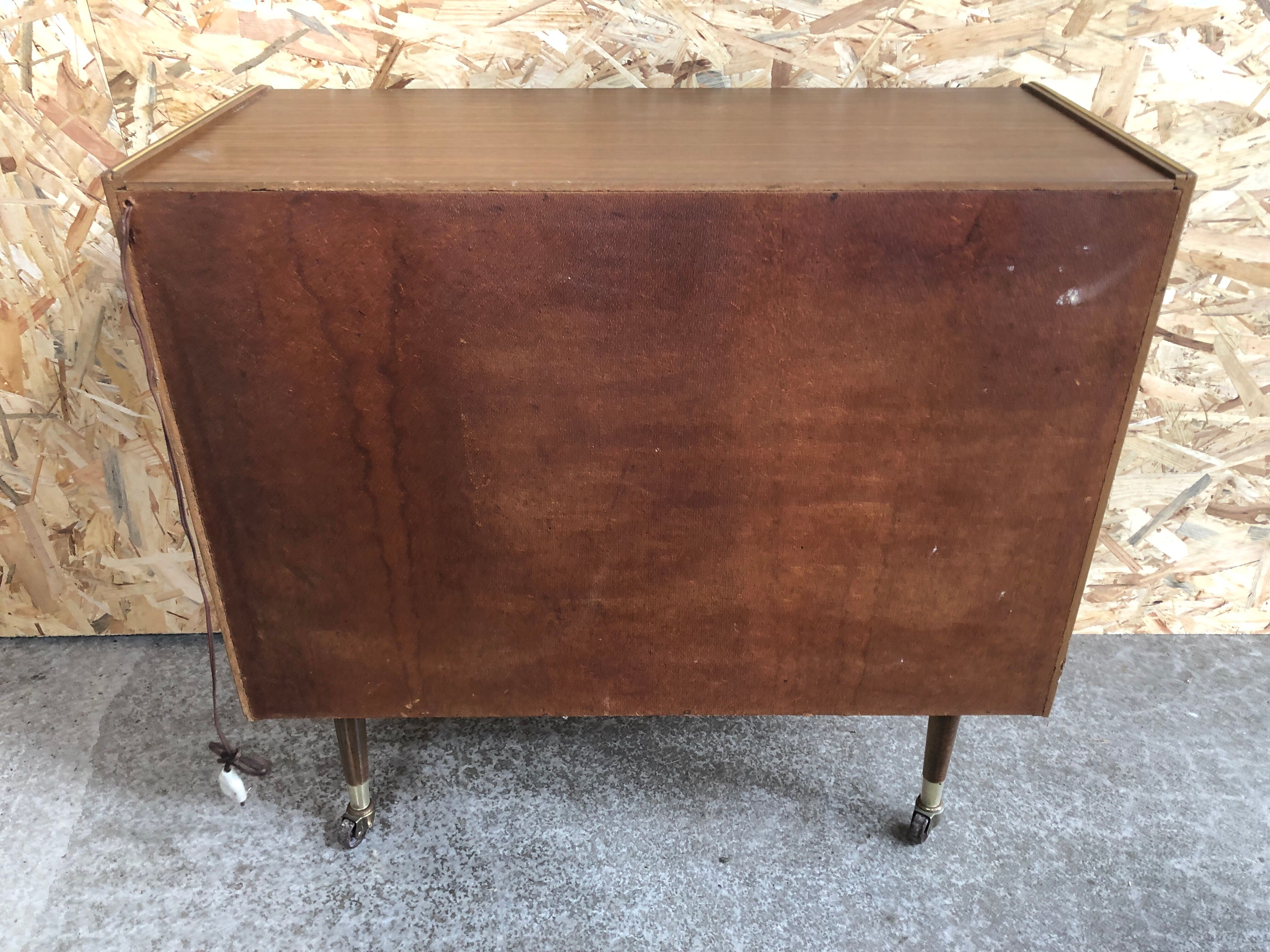 Prinz wooden hifi unit with padded interior door & vintage audio glass