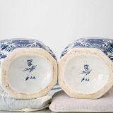 Pair of Royal Delft blue and white ceramic table lamps, 1905, with new pleated silk shades.