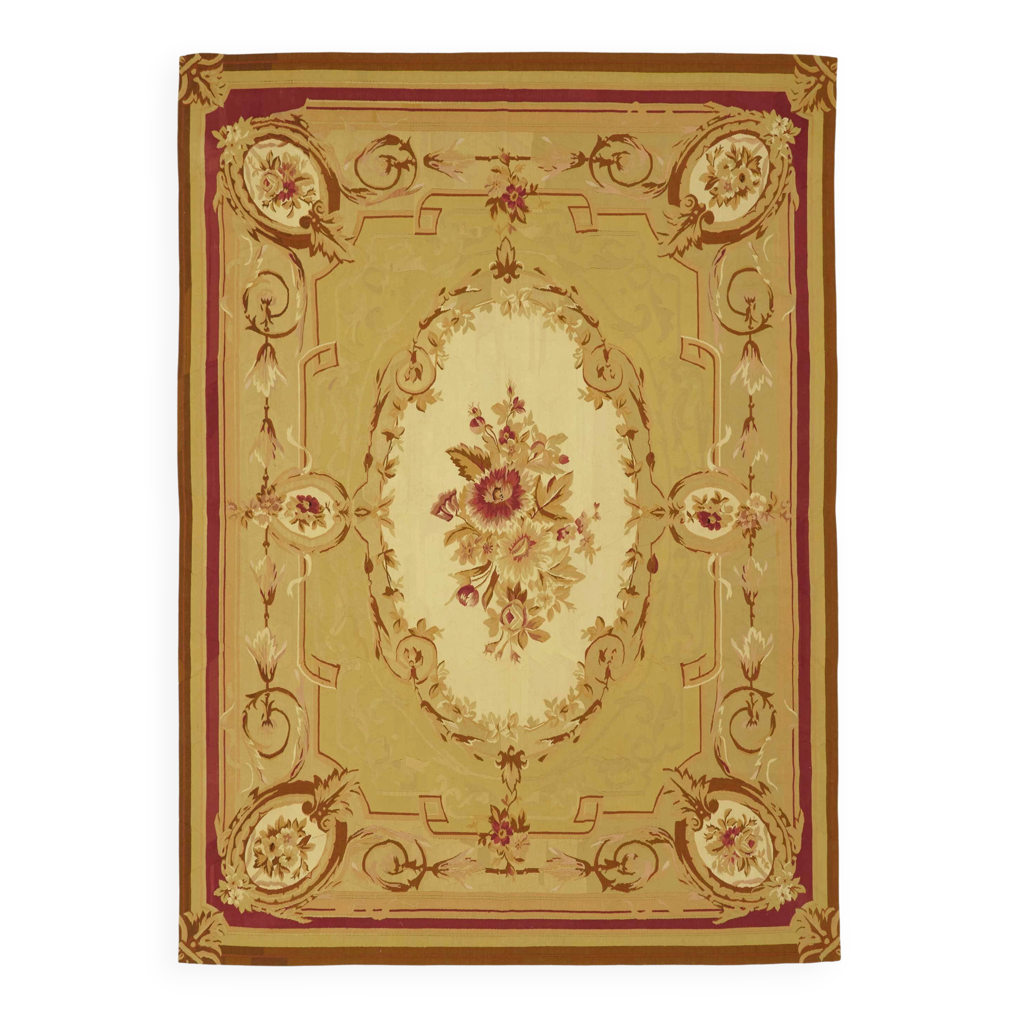 Handmade European Vintage Aubusson Kilim 260 cm x 360 cm