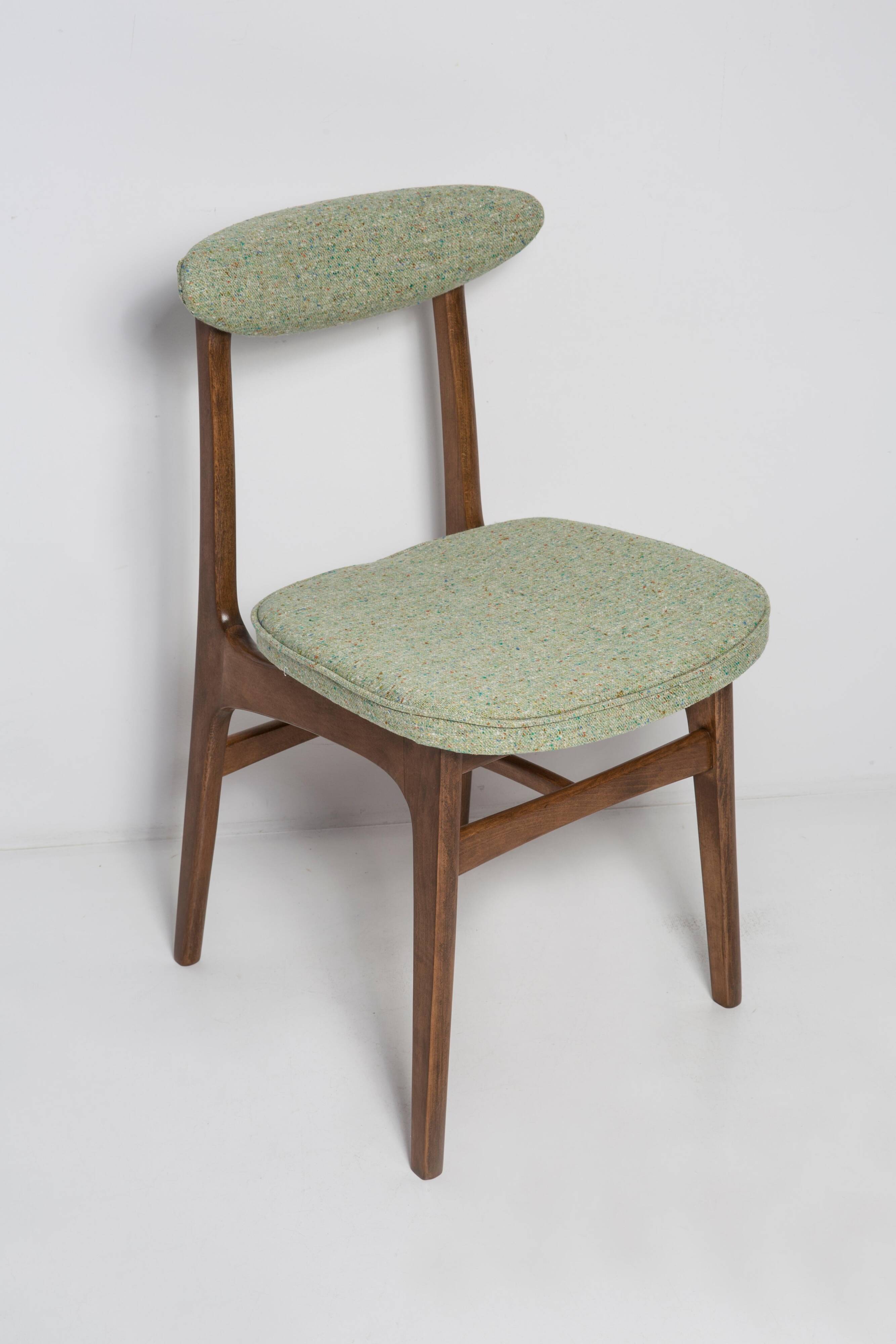 Mid-century apple green wool chair, beech wood, Rajmund Halas, Poland, 1960.