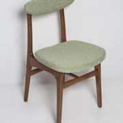 Mid-century apple green wool chair, beech wood, Rajmund Halas, Poland, 1960.