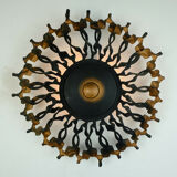 1960s SCONCE mid century sunburst brutalist black iron and copper colored