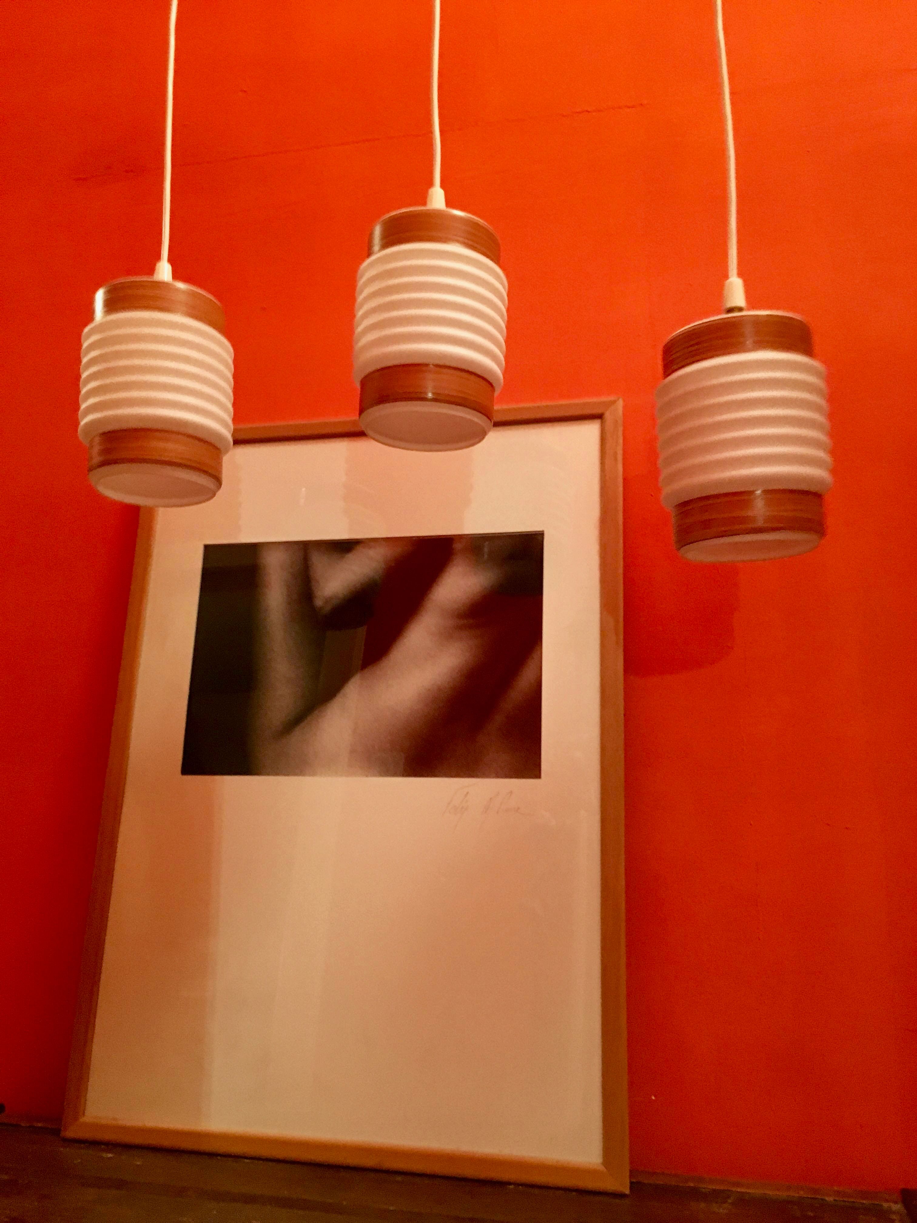 Suite of three hanging 1960, vintage opaline Scandinavian spirit