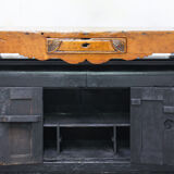 Vintage Portuguese Carpenter's Workbench in wood and black, 1950s