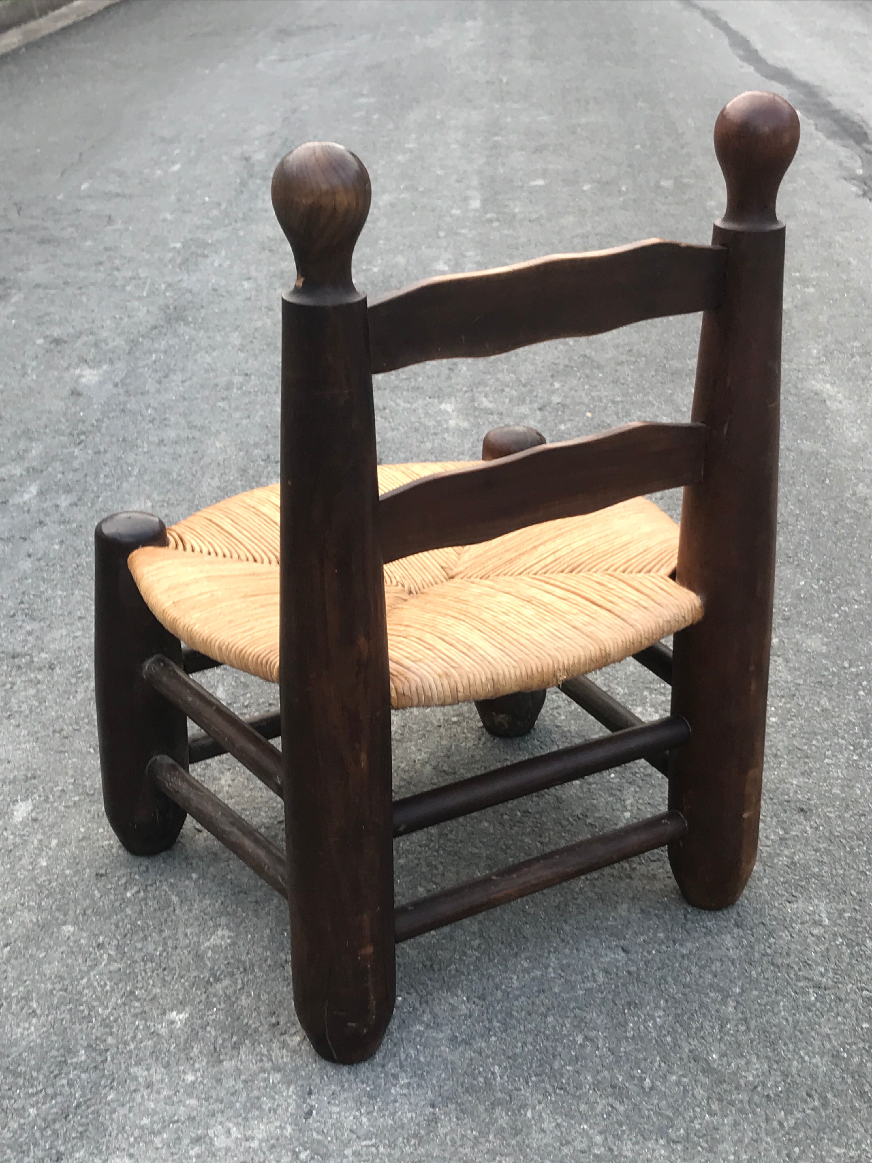 Low chair oak and straw vintage 1950