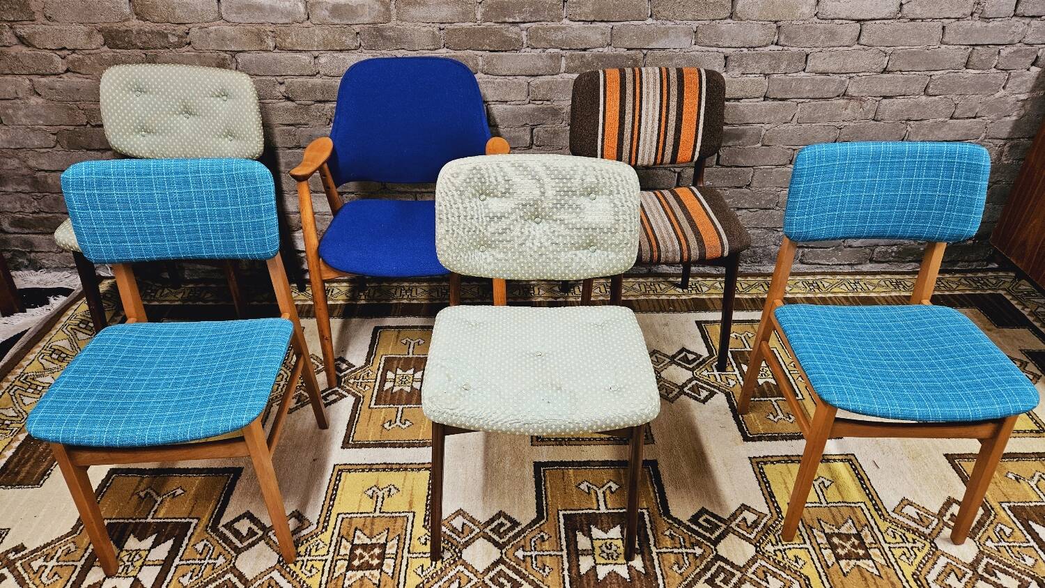 Set of 6 mismatched 1960s Scandinavian chairs