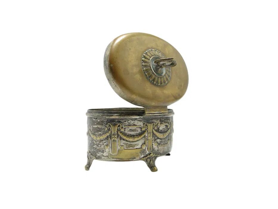 ABC Neoclassical Sugar Bowl, Silver-Plated Brass, Austria, 19th Century
