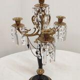 Candélabre d’onyx noir bronze et cristaux France années 1940.