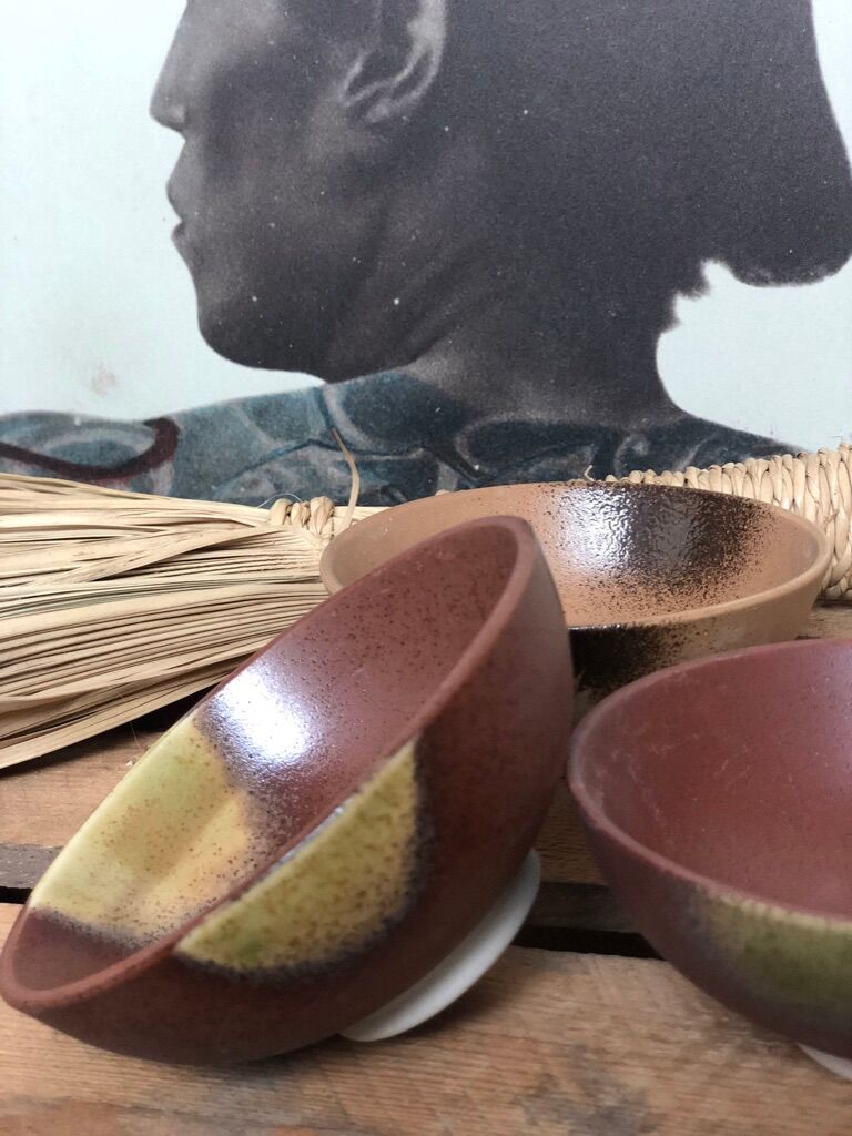 Trio ceramic style bowls brown earth