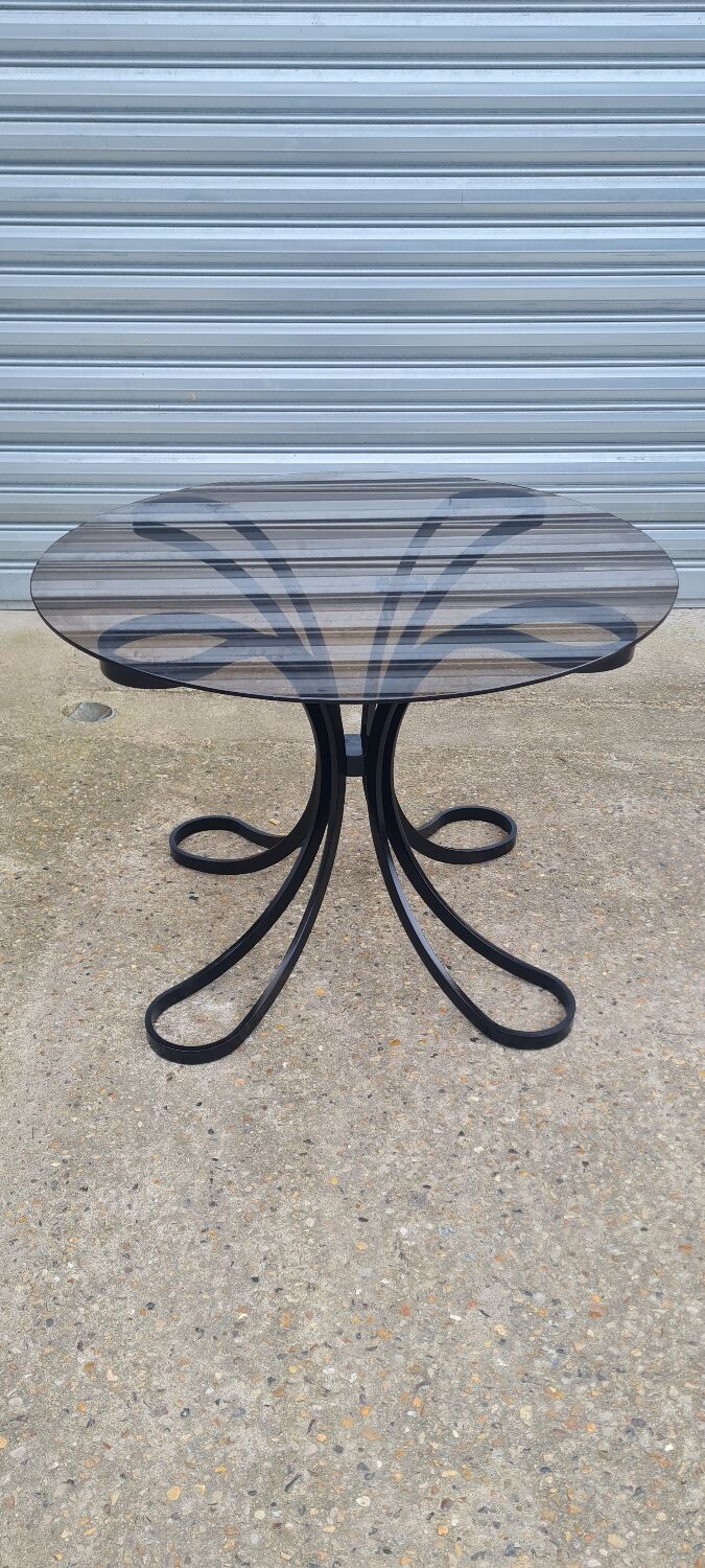 Space Age table in steel with smoked glass top, 1970