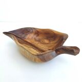 Corbeille en bois massif vintage forme feuille