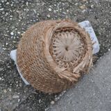 Brown woven wicker basket, 1940s, vintage French utilitarian egg basket.