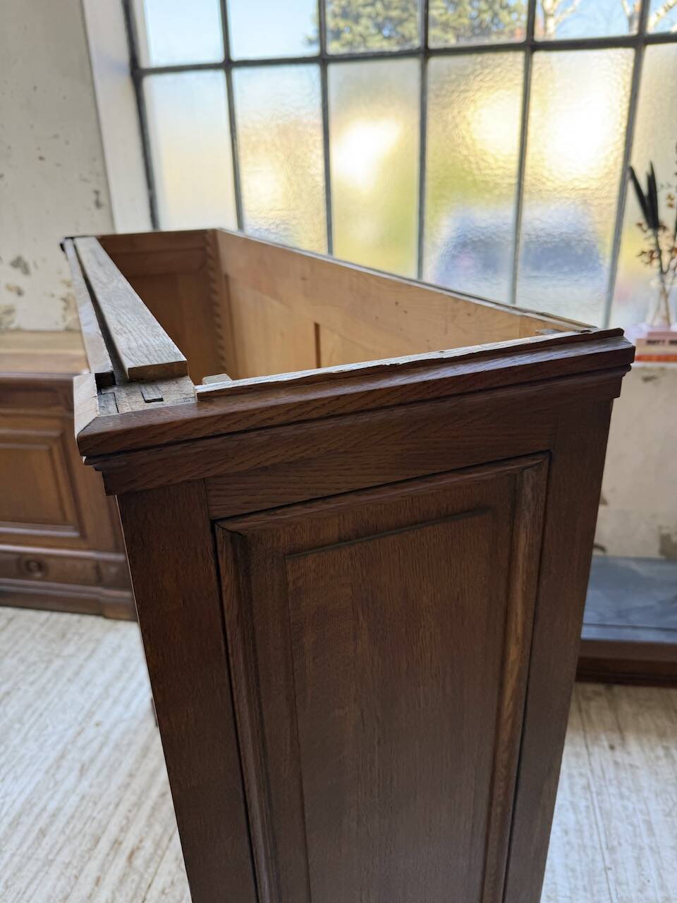 Antique XL Napoleonic oak glass bookcase, 19th century