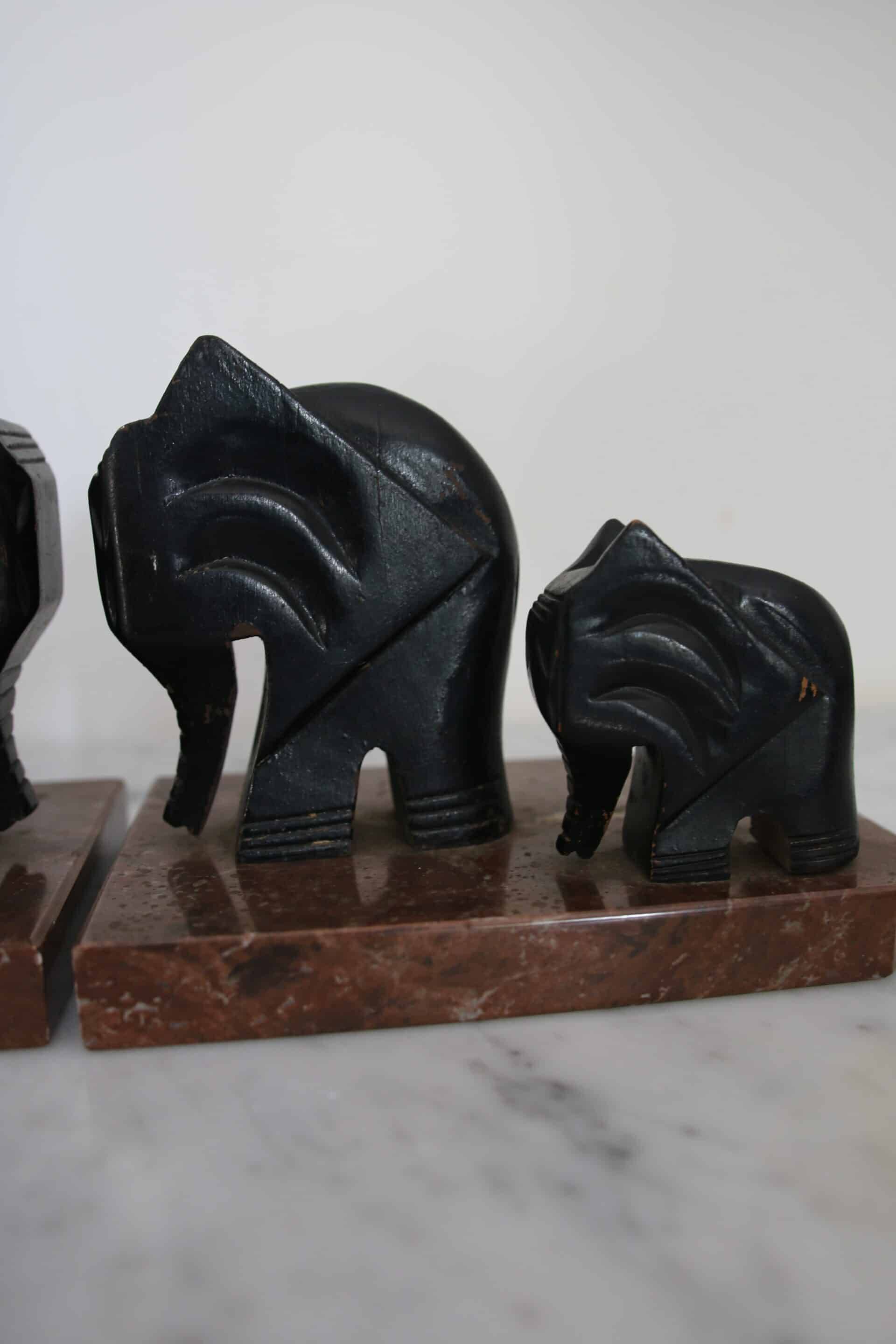 Serre-livres art déco, bois et marbre, Armand