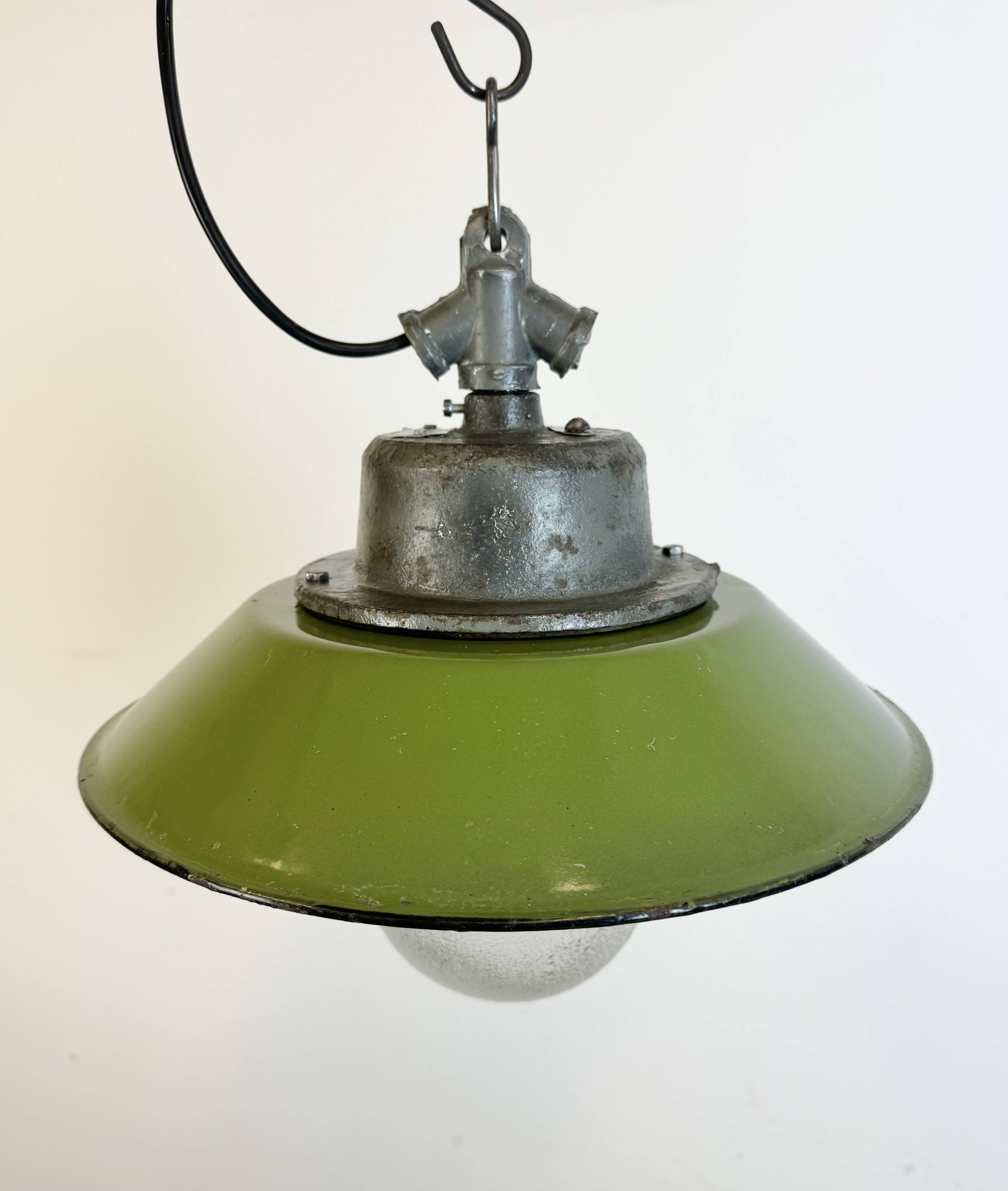 Green Enamel and Cast Iron Industrial Pendant Light, 1960s