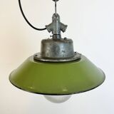 Green Enamel and Cast Iron Industrial Pendant Light, 1960s