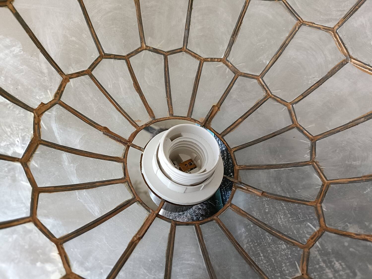 Vintage mother-of-pearl and brass pendant light