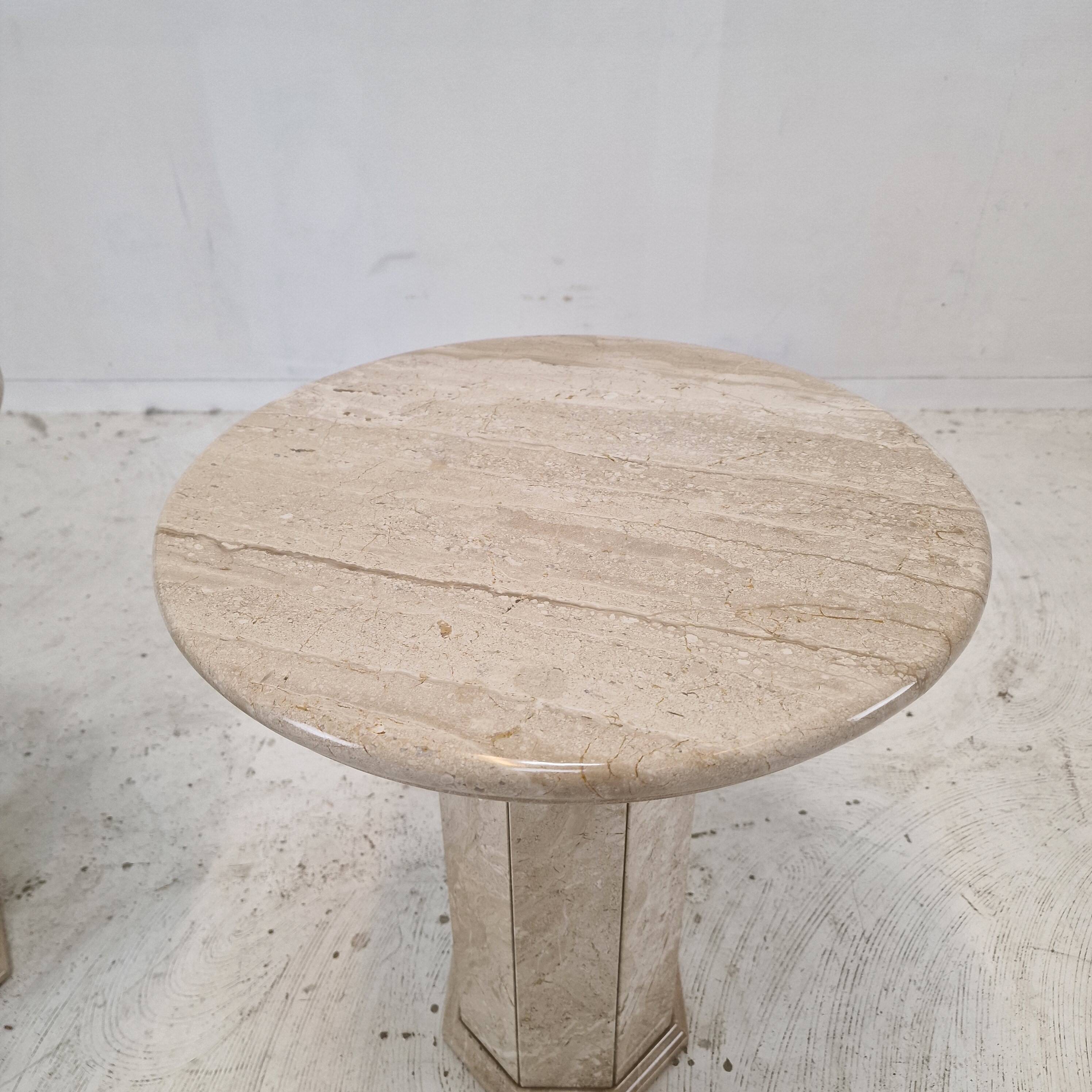 Set of 2 Italian Travertine Pedestals or Side Tables, 1980s