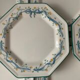 12 octagonal dessert plates in blue and yellow green English porcelain Johnson Brothers