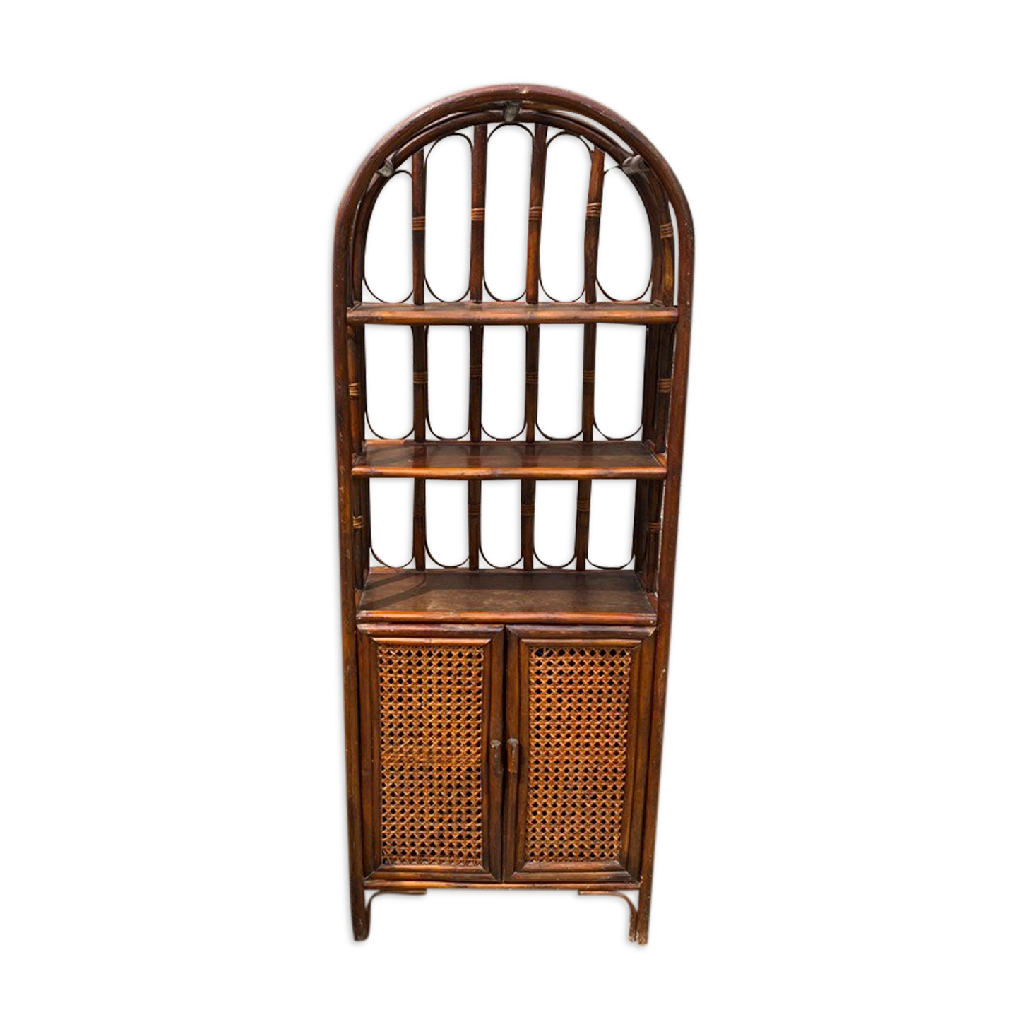 Shelves library in rattan and vintage cannage 70s