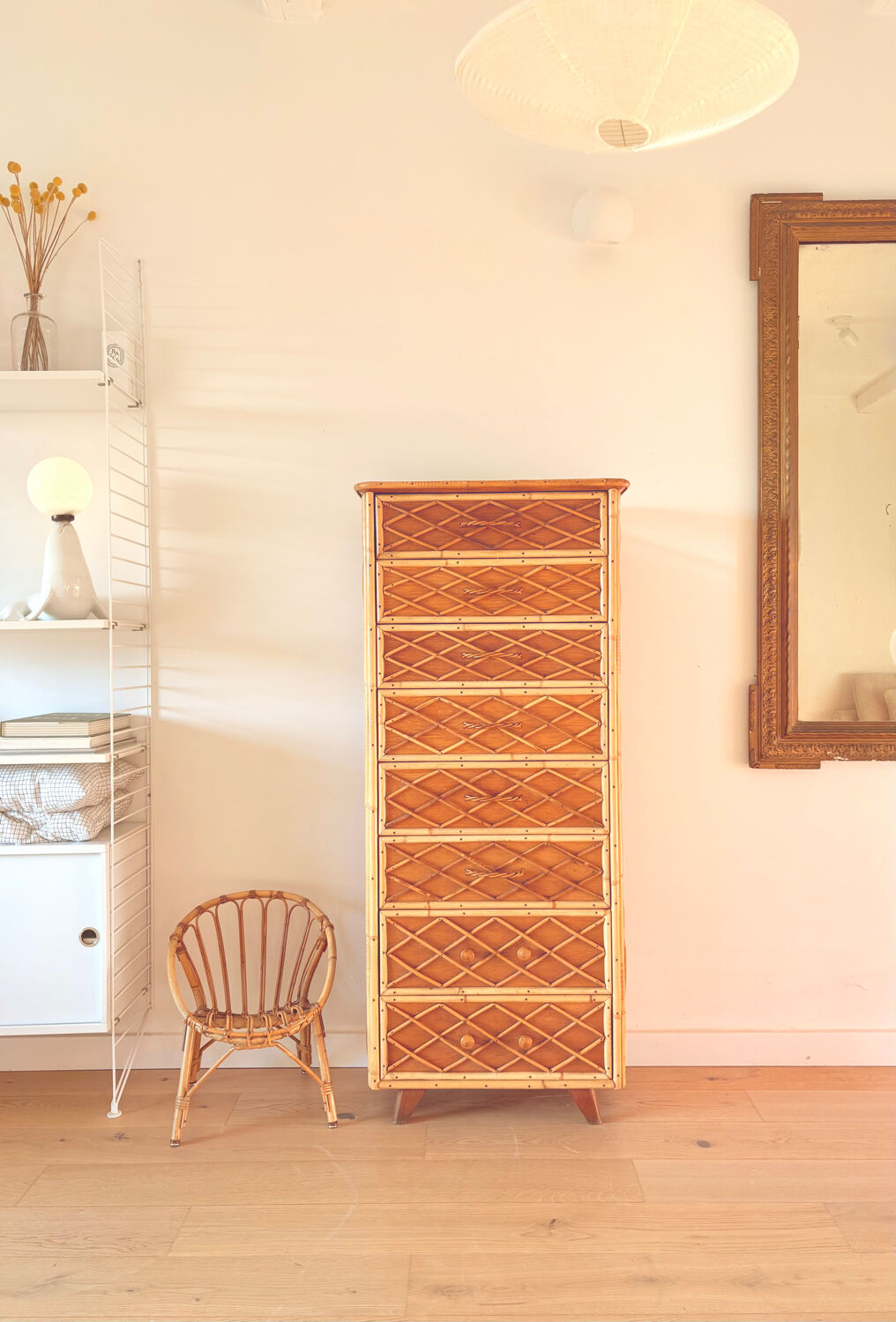 Vintage rattan chest of drawers