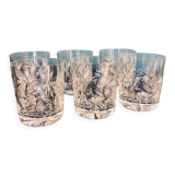 6 vintage chiseled crystal whisky glasses