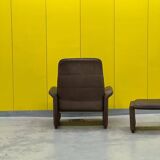 Vintage brown leather ds 50 by de sede, 1960s-1970s + stool