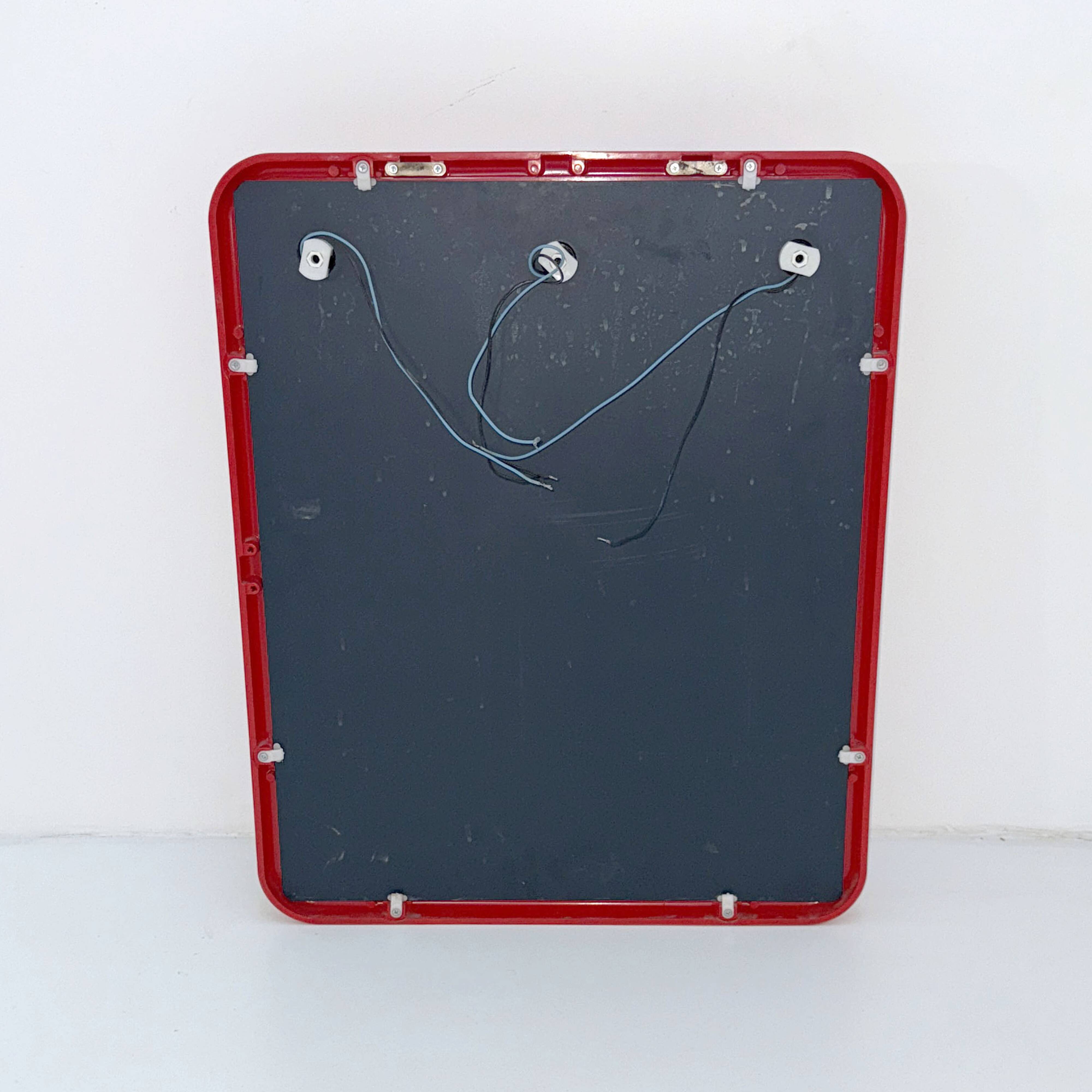 Red mirror with integrated light bulbs by Metalplastica, 1970