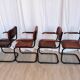 Set of 4 Vintage Quilted Leather Dining Chairs: Black Metal Base