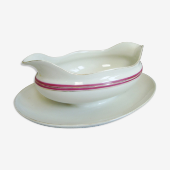 Porcelain saucer with raspberry stripes