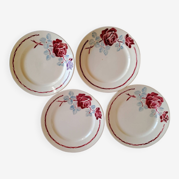 4 assiettes plates Badonviller Guerledan rose