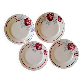 4 assiettes plates Badonviller Guerledan rose