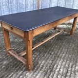 Antique oak farmhouse table with cat bar and 2 end drawers