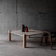 Square bass table in travertine and solid wood - 70s